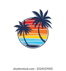 Adesivo de praia de verão com um tema de surfista. Emblema com prancha de surf de ondas do mar e palmeira. Etiqueta ou etiqueta ou impressão de t-shirt, emblema.
