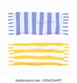 Summer beach striped towel set in flat style.