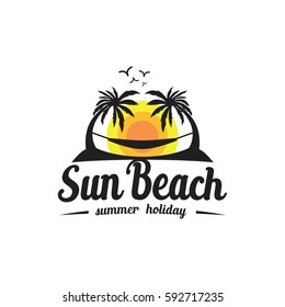 Summer Beach Sun & Coconut Tree Logo Vector