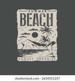 Summer Beach Sunset paradise nature vector illustration