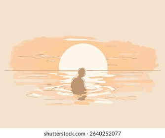 summer beach sunset sketch design style illustration