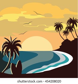 Summer Beach Sunset vector
