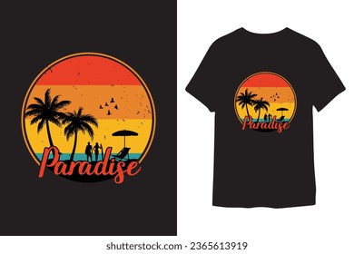 summer beach and sunset vector graphic t shirt design
