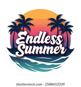 Summer beach and sunset Vector graphic for t shirt and other uses