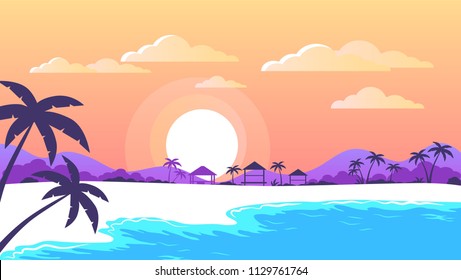 Summer beach sunset vector illustration