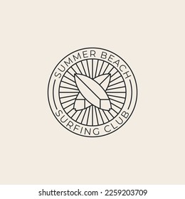 summer beach surfing club line art logo vector design