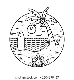 Summer Beach Surfing Line Graphic Illustration Vector Art T-shirt Design