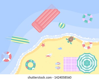 Summer beach with swim equipment vector illustration