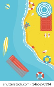 Summer beach with swim equipment vector illustration