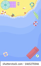 Summer beach with swim equipment vector illustration
