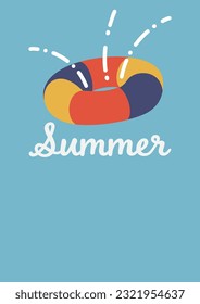 Summer beach swim ring leaflet background layout banner. Colorful vector design。Vertical poster , greeting card, website with blank margin space.