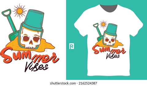 Summer beach t shirt design with beautiful skull and typography