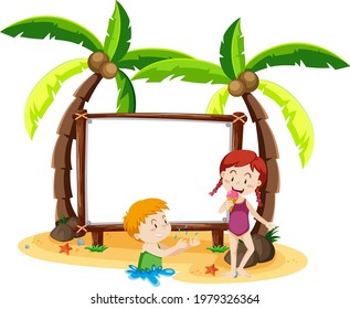 Summer beach theme with blank banner isolated on white background illustration