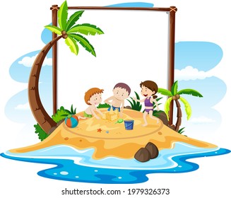 Summer beach theme with blank banner isolated on white background illustration