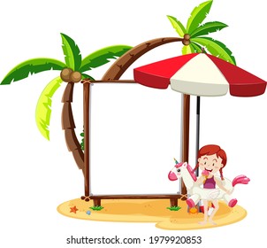 Summer beach theme with blank banner isolated on white background illustration