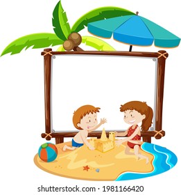 Tema de la playa de verano con banderas en blanco aisladas en ilustración de fondo blanco