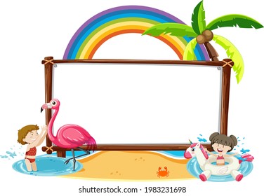 Tema de la playa de verano con banderas en blanco aisladas en ilustración de fondo blanco