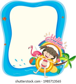 Summer beach theme with blank banner isolated on white background illustration