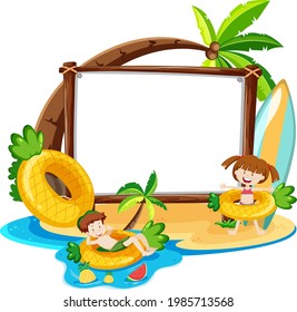 Tema de la playa de verano con banderas en blanco aisladas en ilustración de fondo blanco