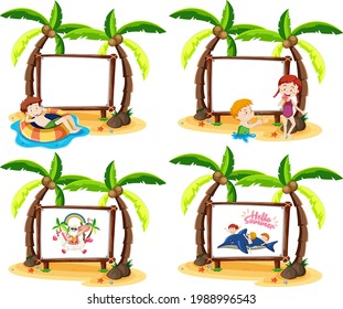 Sommerstrand-Thema mit leerem Banner einzeln auf weißem Hintergrund