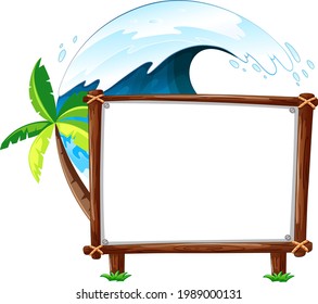 Summer beach theme with blank banner isolated on white background illustration