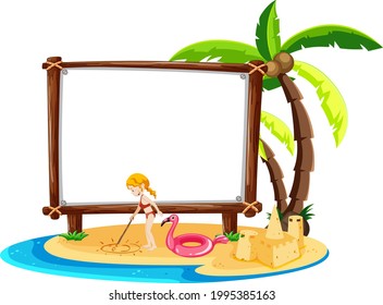 Tema de la playa de verano con banderas en blanco aisladas en ilustración de fondo blanco