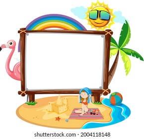 Summer beach theme with blank banner isolated on white background illustration