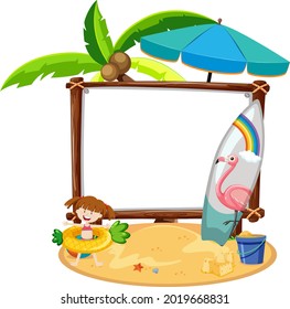 Summer beach theme with blank banner isolated on white background illustration