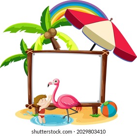 Summer beach theme with blank banner isolated on white background illustration