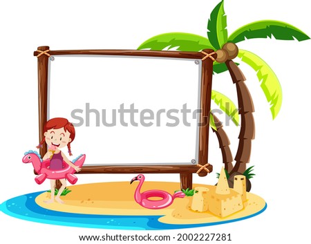 Summer beach theme with blank banner isolated on white background illustration