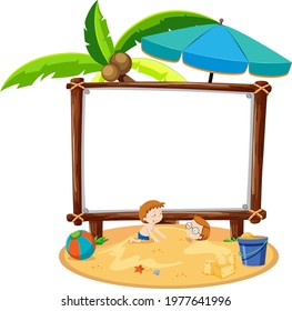 Summer Beach theme with empty banner isolated on white background illustration
