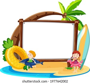 Summer Beach theme with empty banner isolated on white background illustration