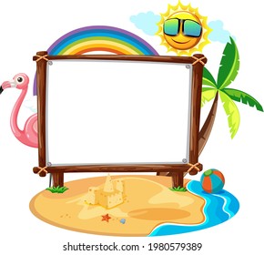 Summer Beach theme with empty banner isolated on white background illustration