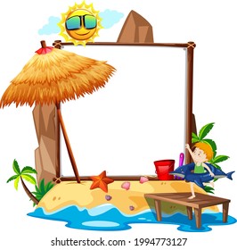 Summer Beach theme with empty banner isolated on white background illustration