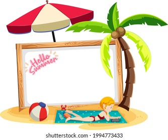 Summer Beach theme with empty banner isolated on white background illustration