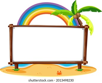 Summer Beach theme with empty banner isolated on white background illustration