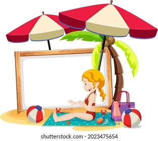 Summer Beach theme with empty banner isolated on white background illustration