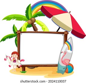 Summer Beach theme with empty banner isolated on white background illustration