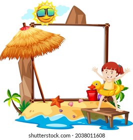 Summer Beach theme with empty banner isolated on white background illustration