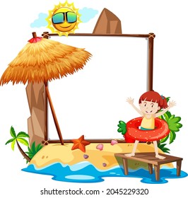 Summer Beach theme with empty banner isolated on white background illustration