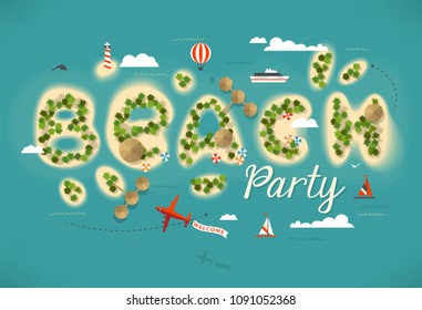 Summer beach top view islands illustration