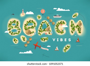 Summer beach top view islands illustration