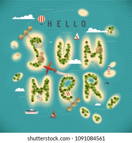 Sommer-Strand Draufsicht Inseln Illustration