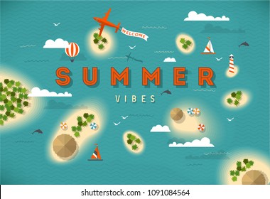 Summer beach top view islands illustration