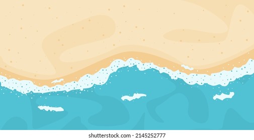 Summer beach. Top view. Paradise nature place for cute vacation. ocean or sea seashore. seaside landscape background illustration.