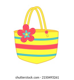 Summer Beach Tote Bag With Flower. Vector Clip Art.