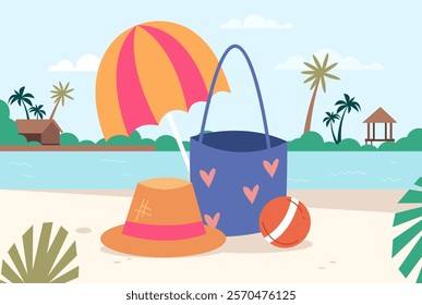 Summer beach tourist tools concept. Vector graphic design illustration