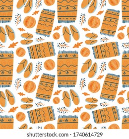 Summer beach towel vector illustrations. Seamless pattern background. hand draw cartoon Scandinavian nordic design style for fashion or interior or cover or textile.