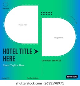Summer beach travel hotel booking social media template. Hotel offers graphic banner.