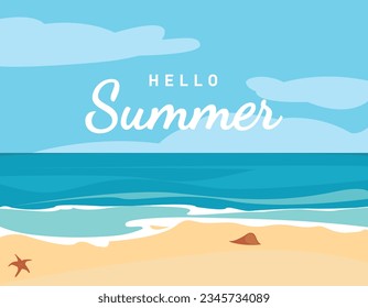 Summer beach, travel, paradise nature vacation, ocean or sea seashore. Hello Summer